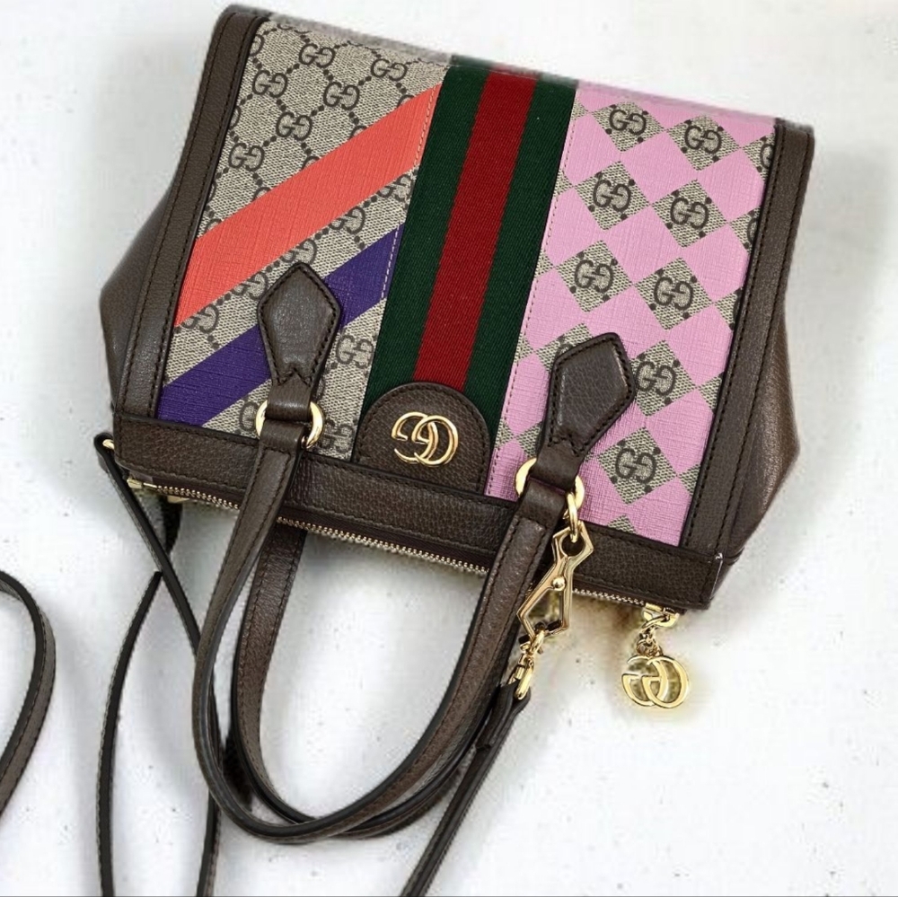 Gucci GG Supreme Equestrian Web Small Ophidia Tote Bag Multicolor Crossbody Bag - Picture 9 of 14